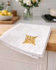 Azure Napkin White Linen Embroidery Gold 36.5x36.5cm