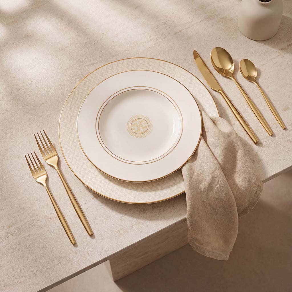 Geo Rose Beige &amp; Gold Deep/Soup Plate 24.5 cm