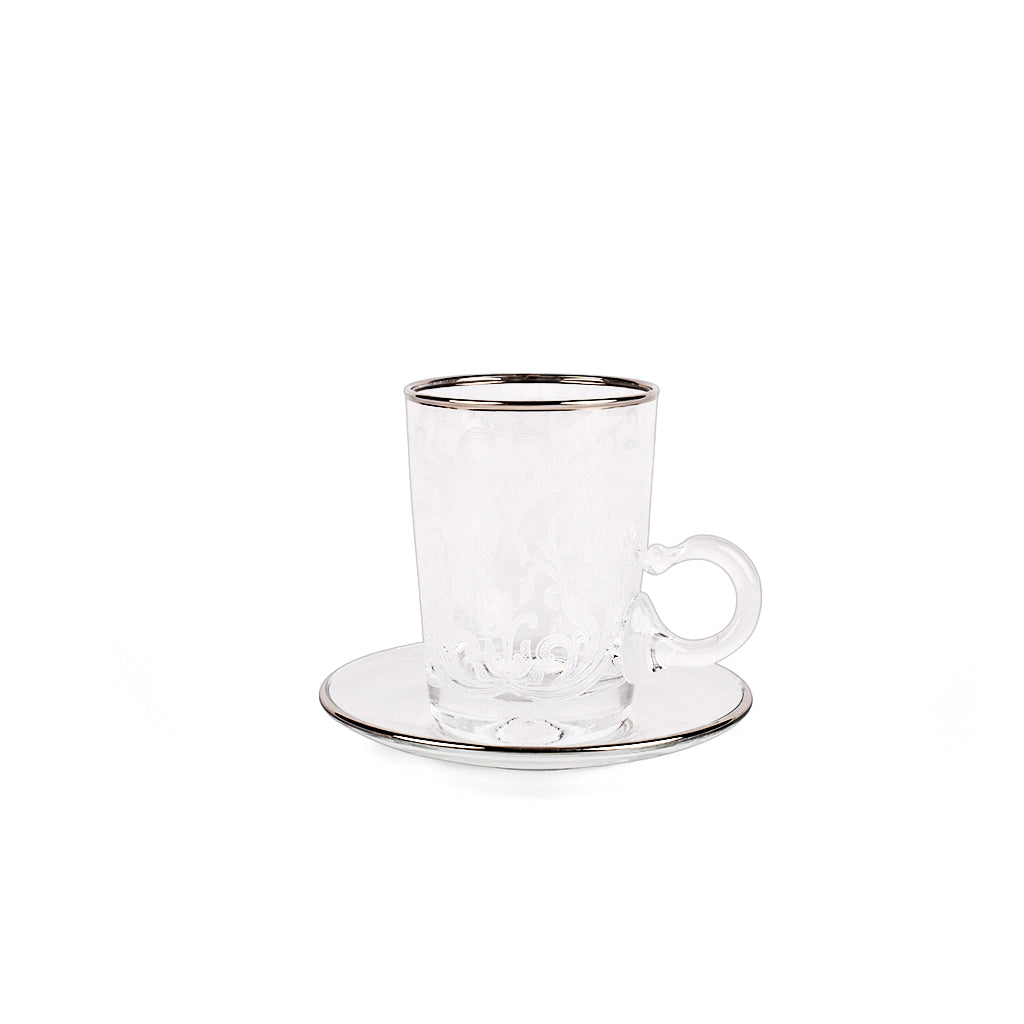 Embroidery Silver S/6 Tea Cup W/Saucer for 120Ml