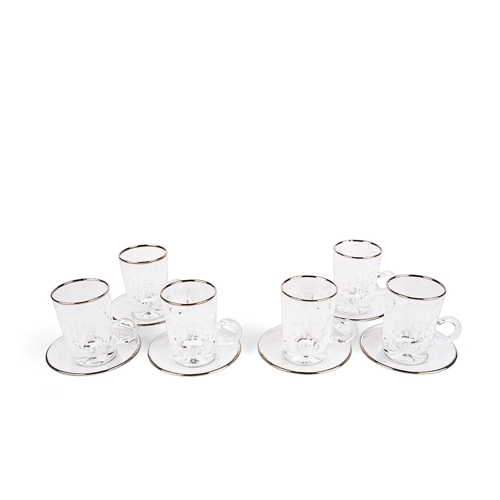 Embroidery Silver S/6 Tea Cup W/Saucer for 120Ml