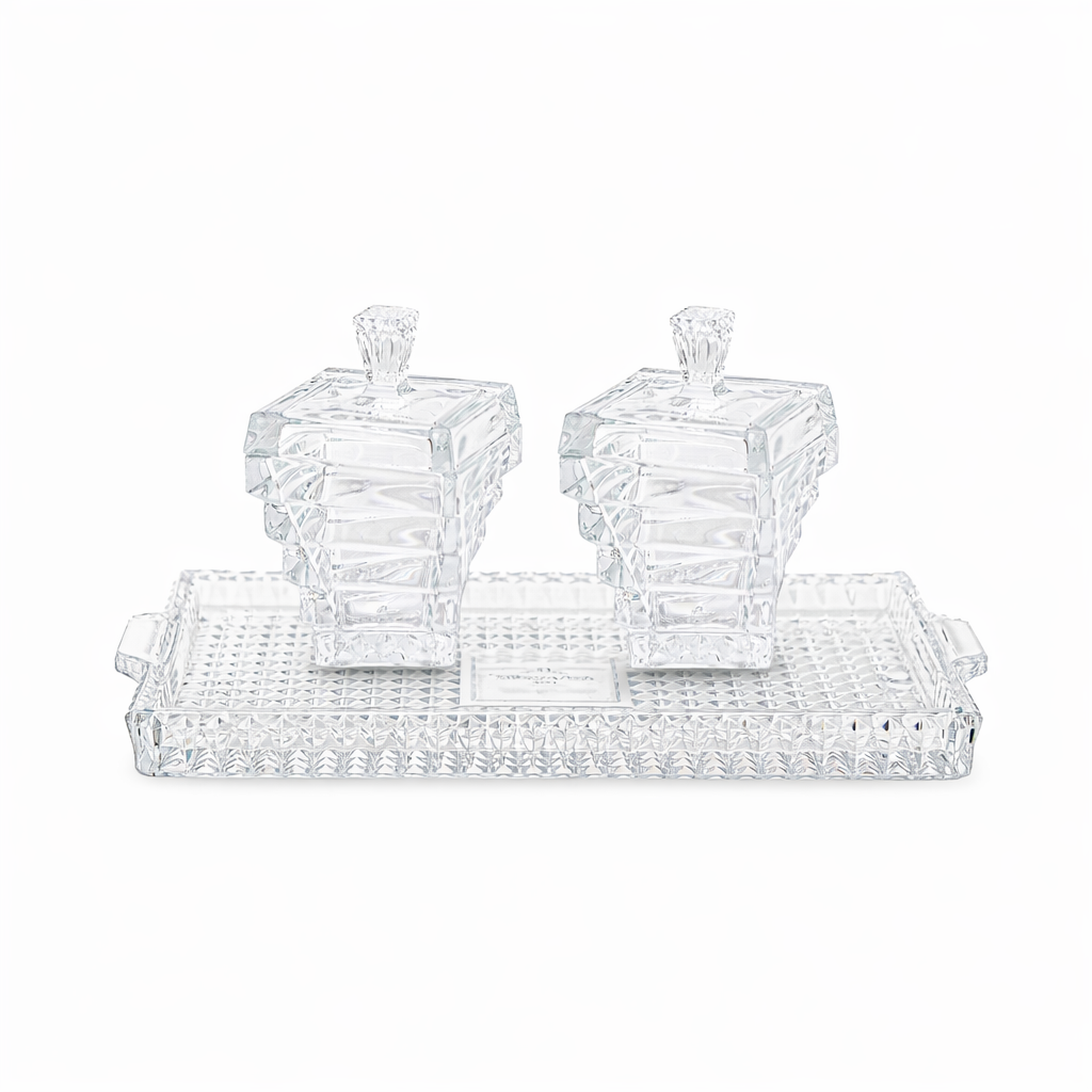 Spiral Crystal Rectangular Tray &amp; Containers – 3-Piece Set