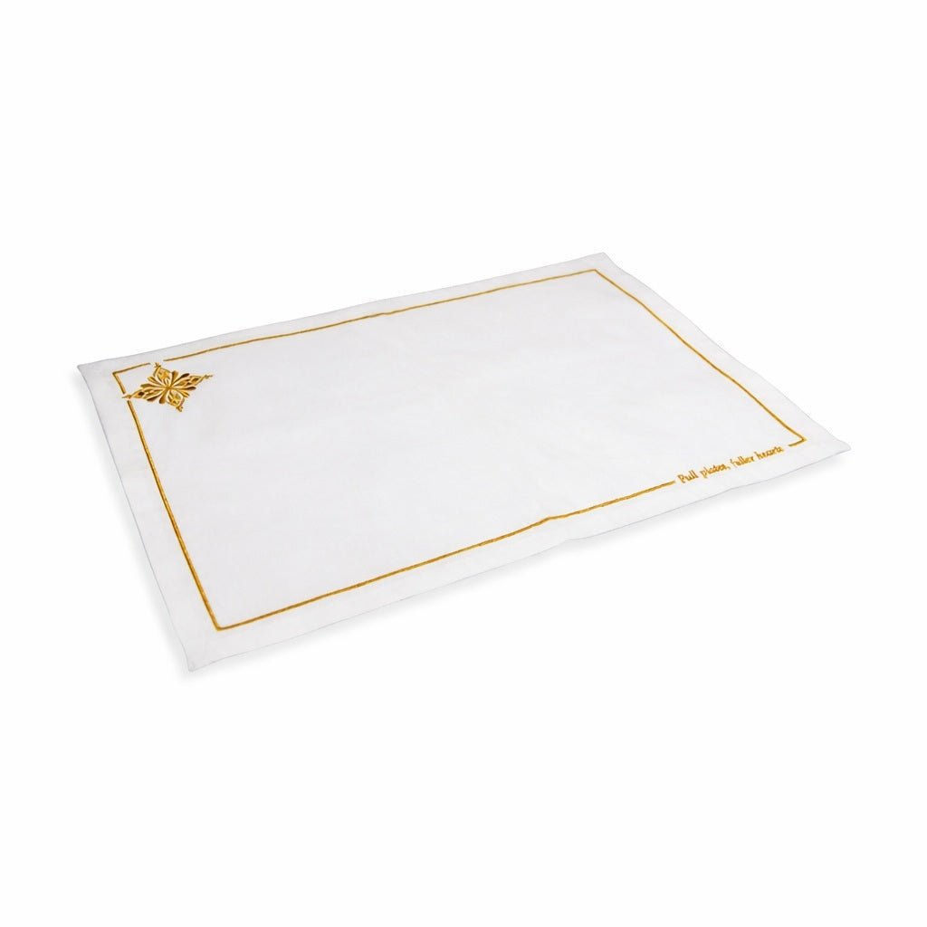 Azure Placement White Linen Embroidery Gold 32*48cm