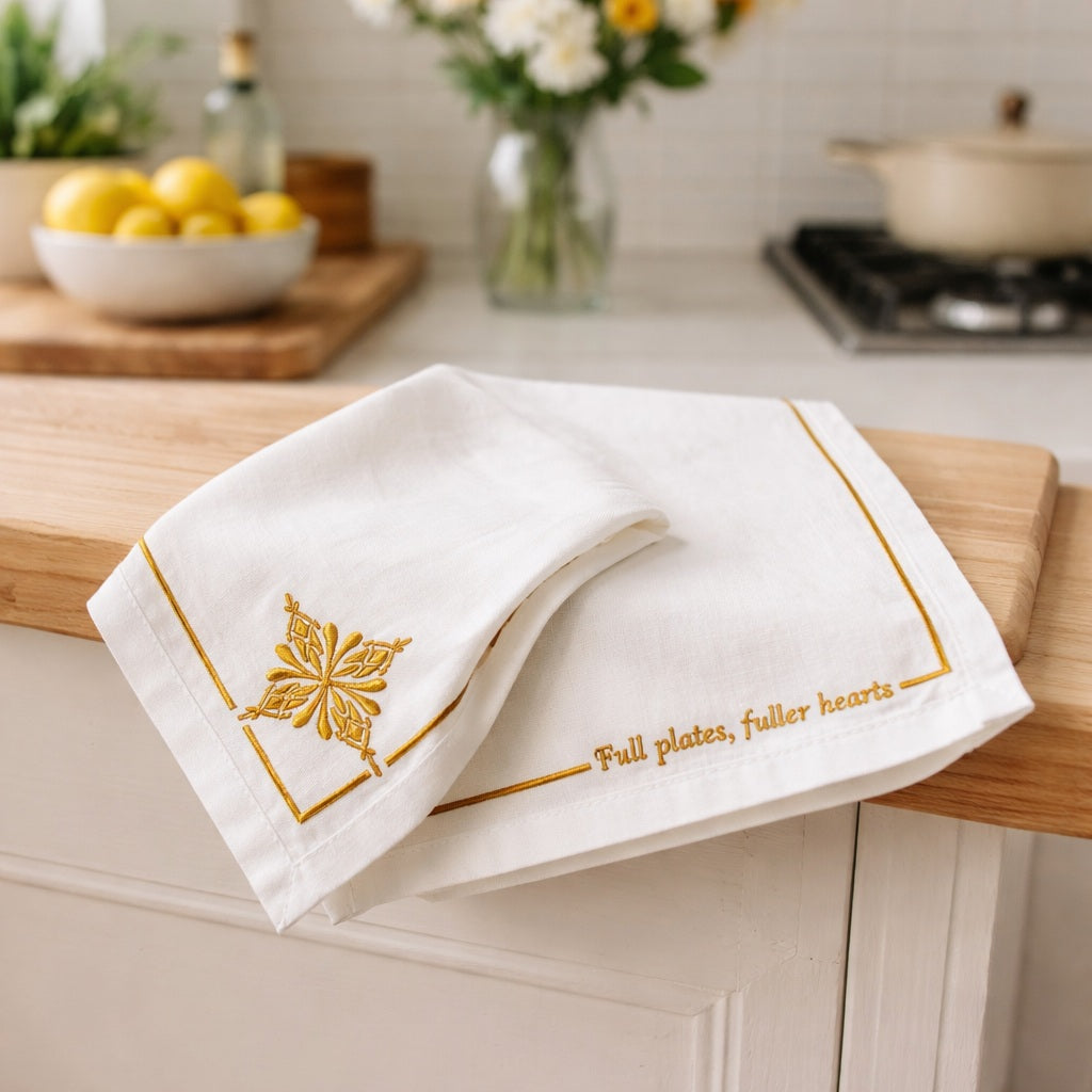 Azure Placement White Linen Embroidery Gold 32*48cm