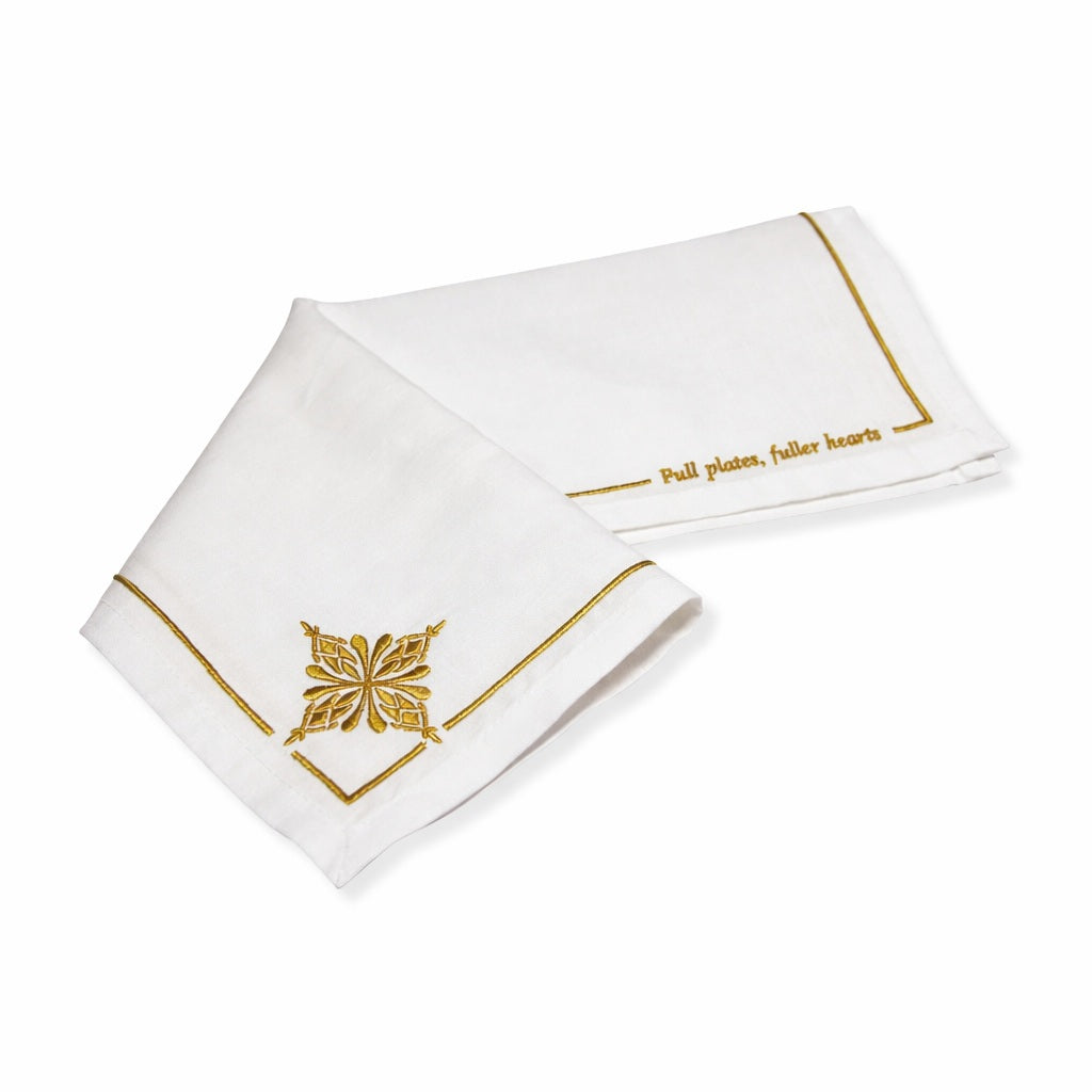 Azure Placement White Linen Embroidery Gold 32*48cm